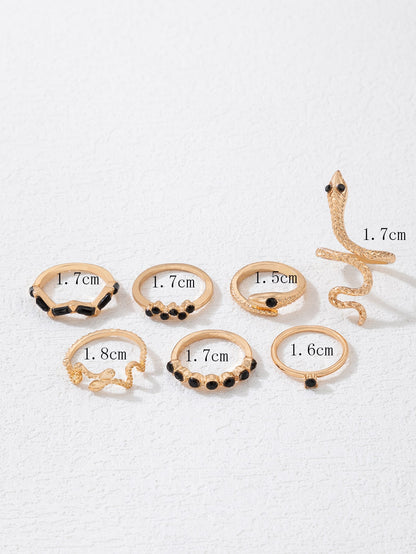7pcs Snake & Rhinestone Ring Set for Women