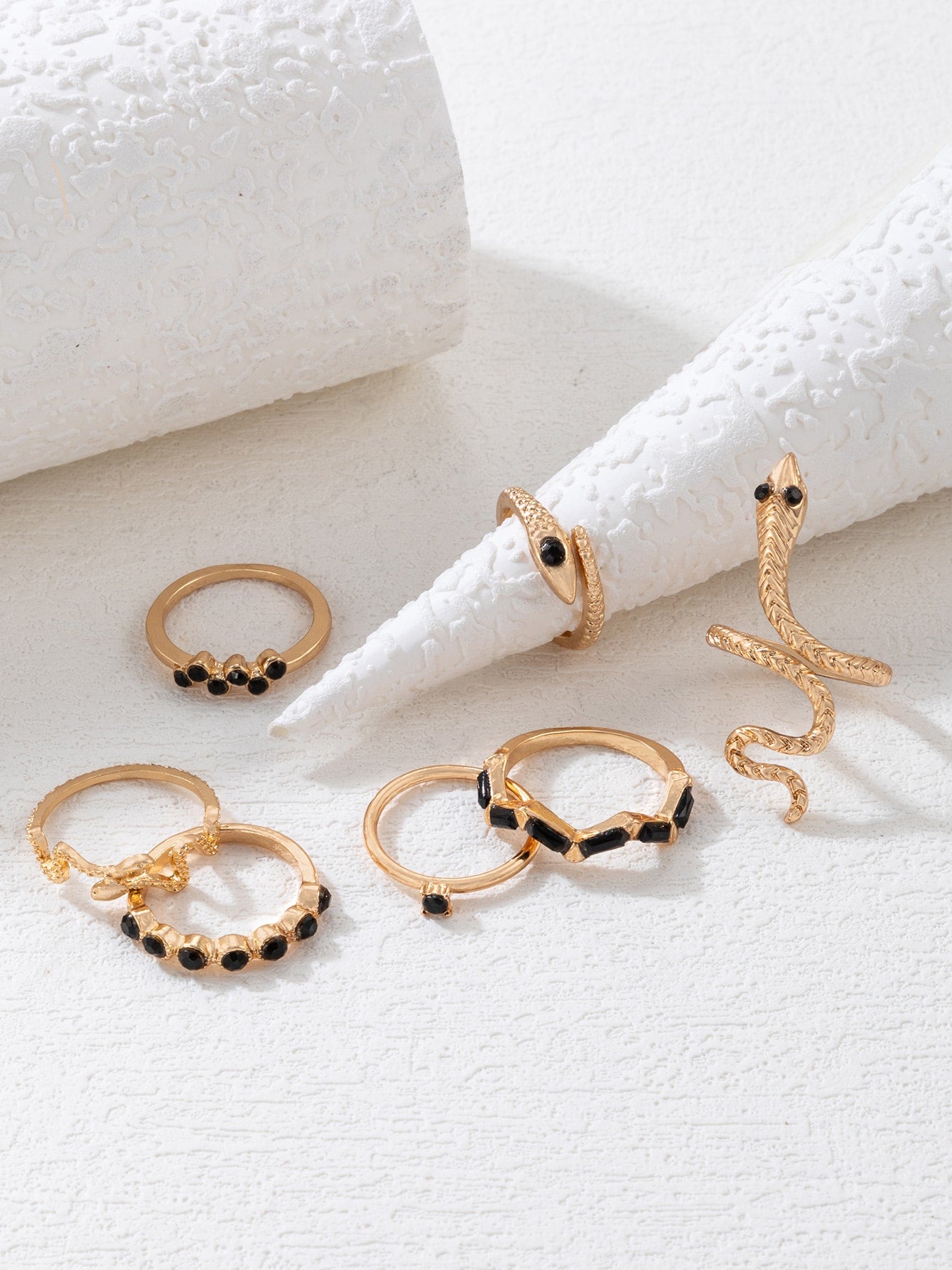 7pcs Snake & Rhinestone Ring Set for Women