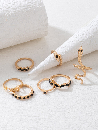 7pcs Snake & Rhinestone Ring Set for Women