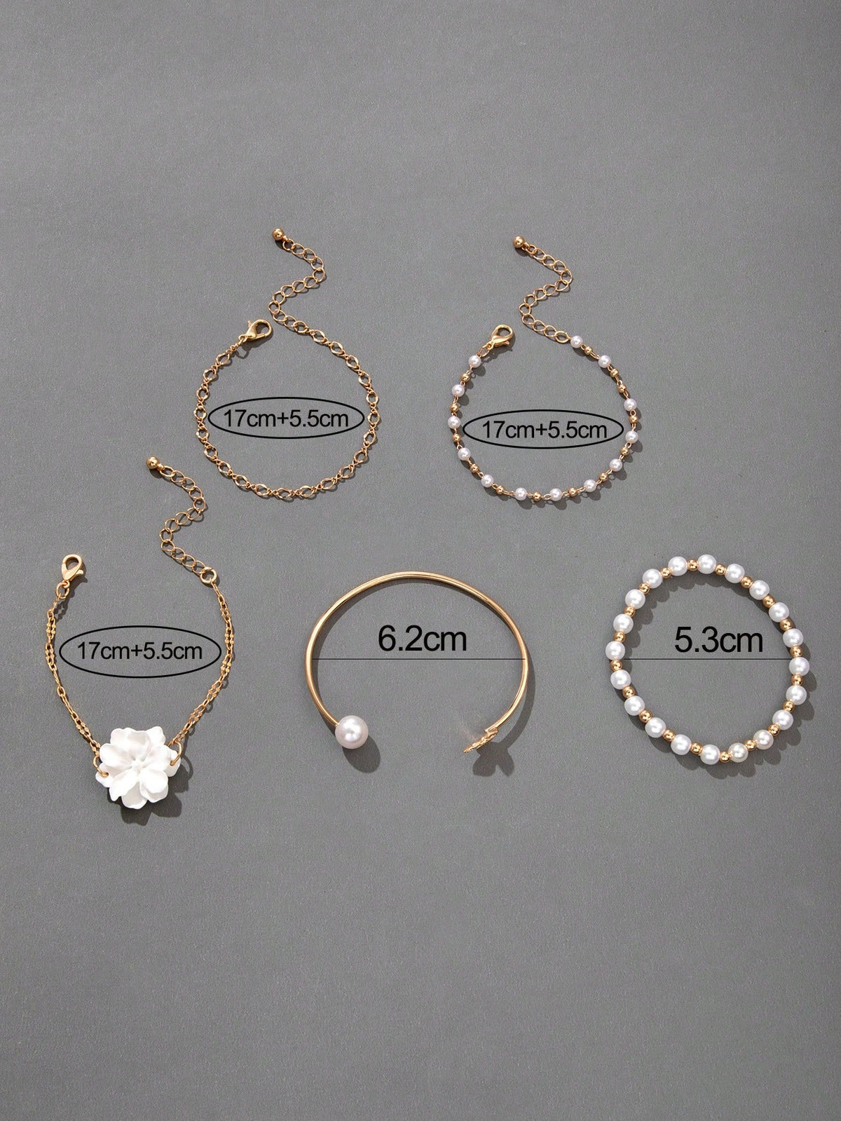 5pcs Flower & Faux Pearl Bracelet Set for Women – Gift for Mom