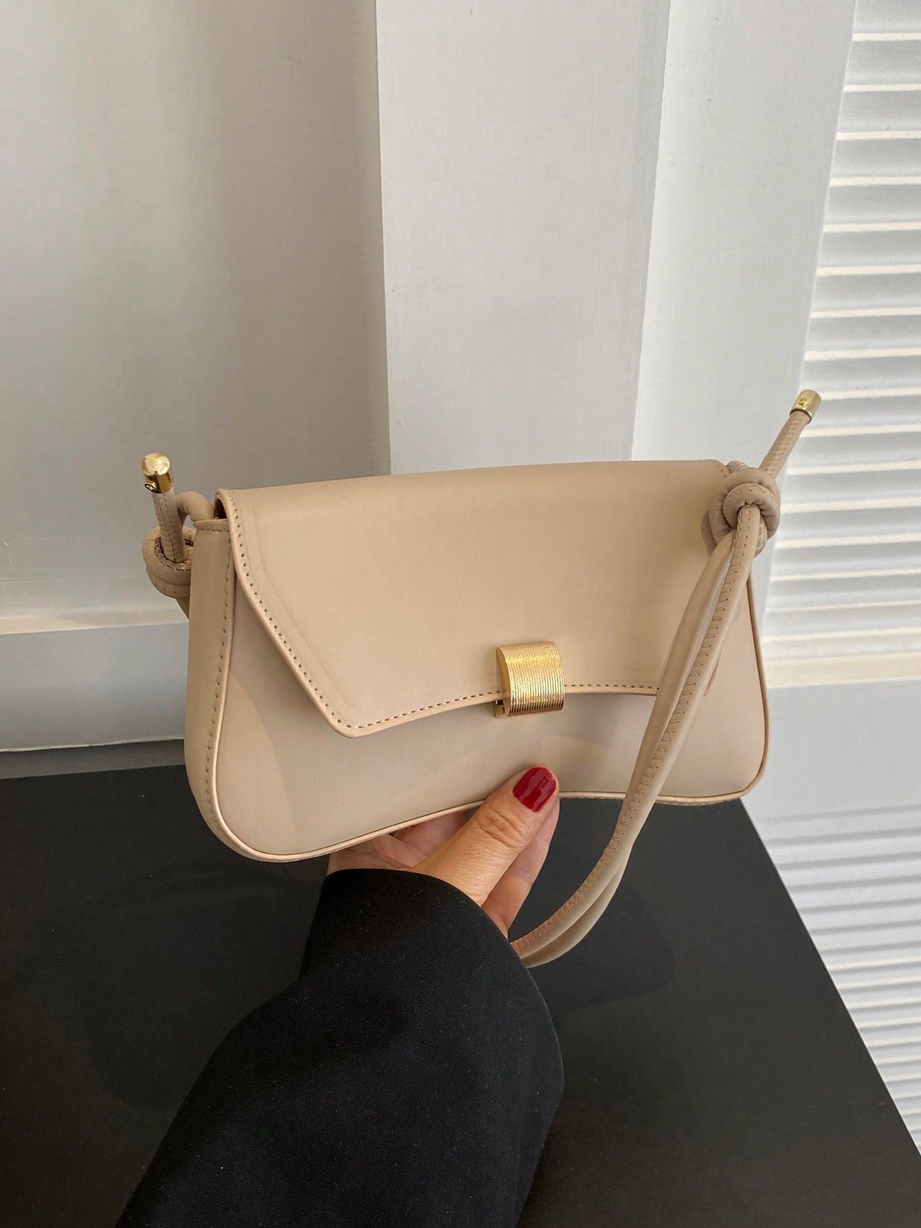 Retro Black Flap Bag with Vintage Knot Detail