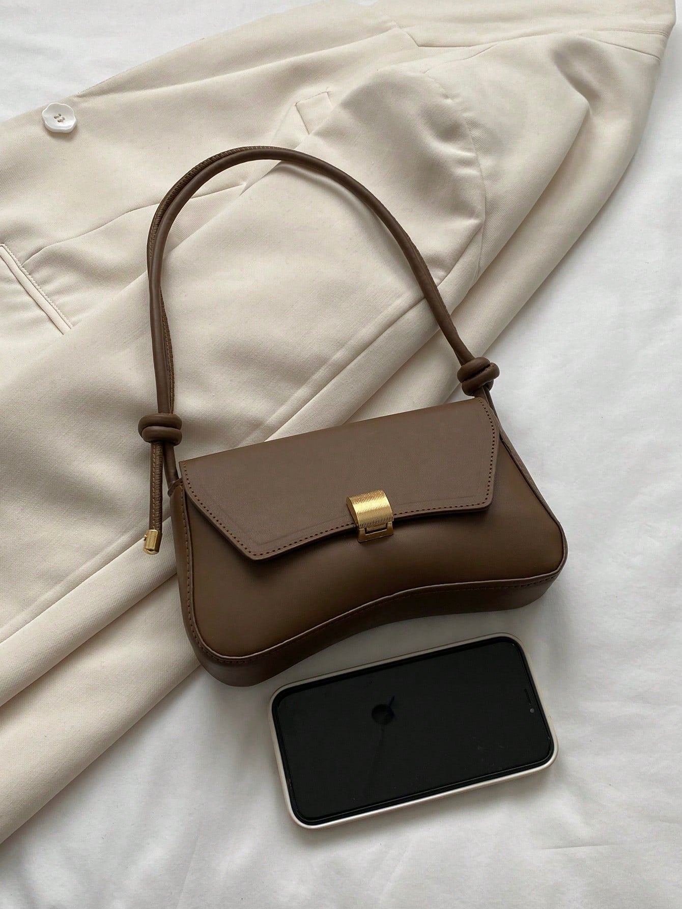 Retro Black Flap Bag with Vintage Knot Detail