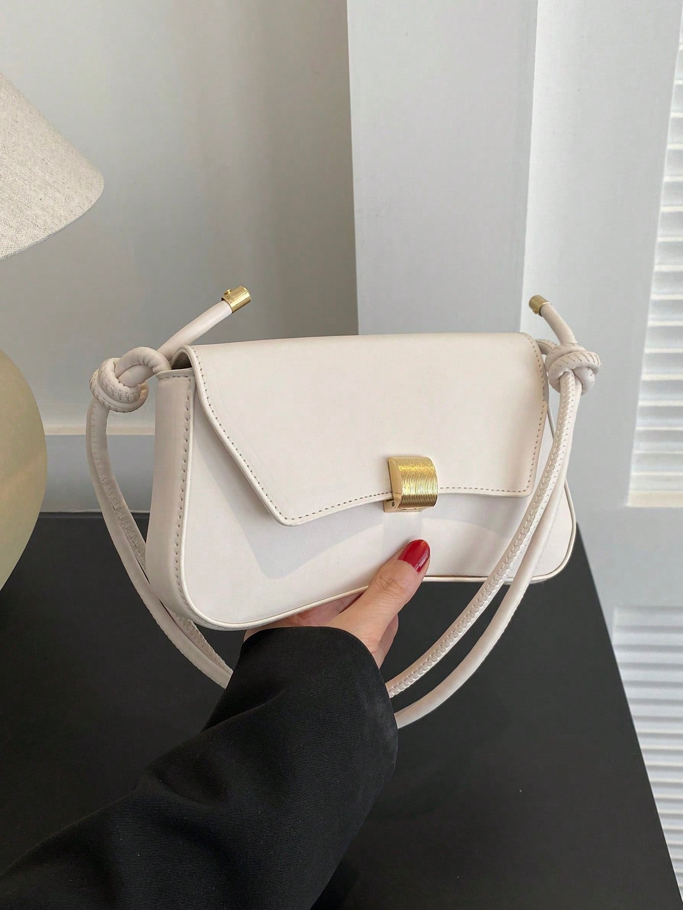 Retro Black Flap Bag with Vintage Knot Detail