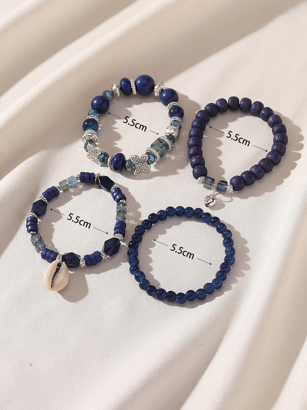 Boho 4pcs Bracelet Set for Women – Glass, Wood, Beads, Butterfly & Shell Pendant