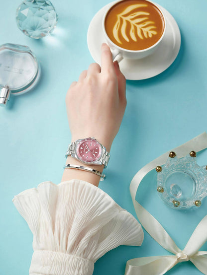 Rhinestone Round Dial Quartz Watch