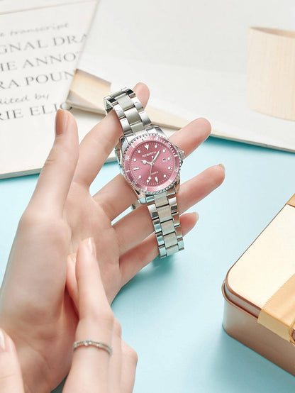Rhinestone Round Dial Quartz Watch
