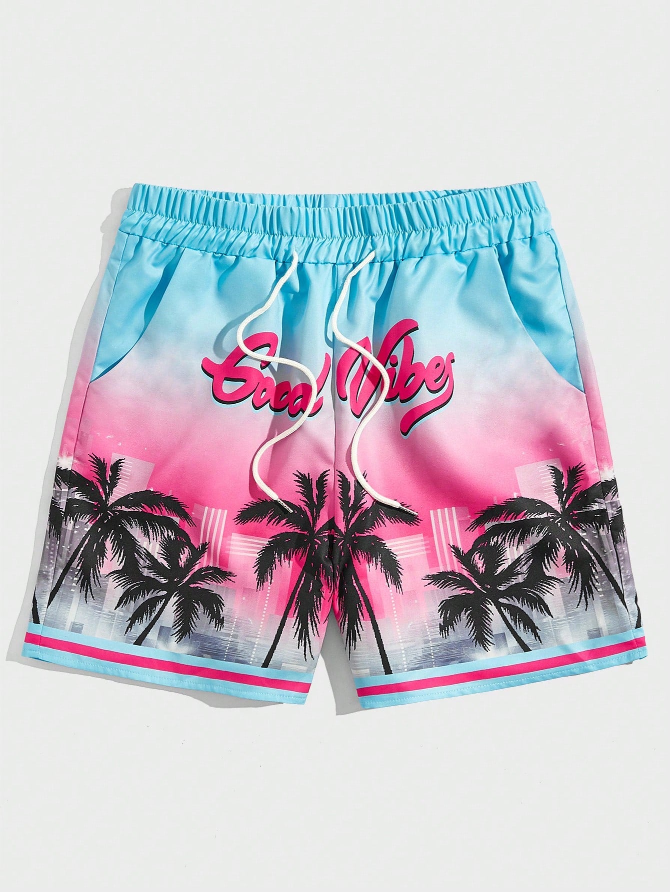 Men's Coconut Tree Print Beach Drawstring Shorts
