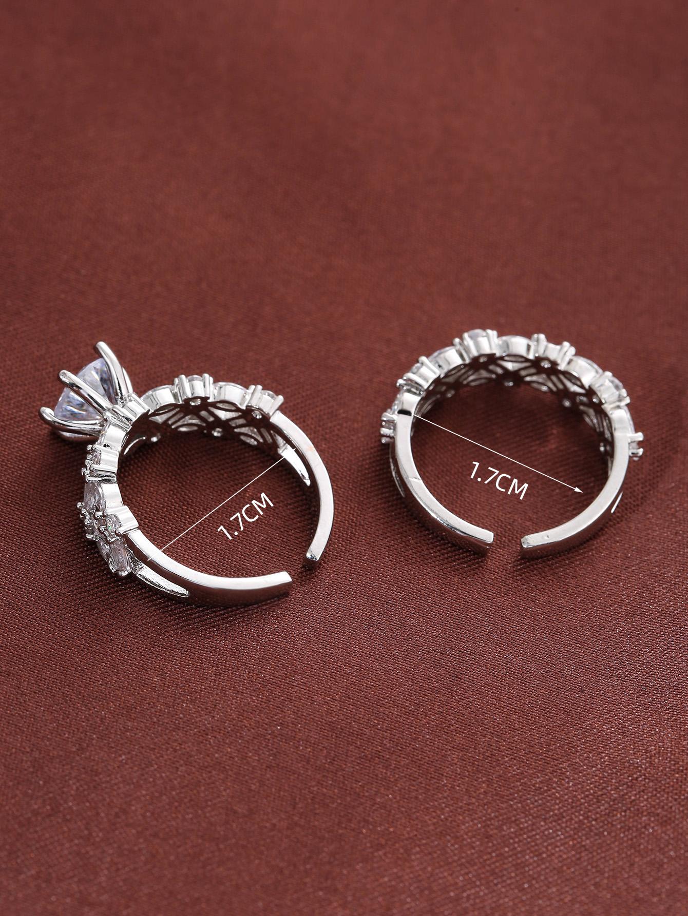 Gold-Plated Micro-Inlaid Cubic Zirconia Ring Set 2pcs