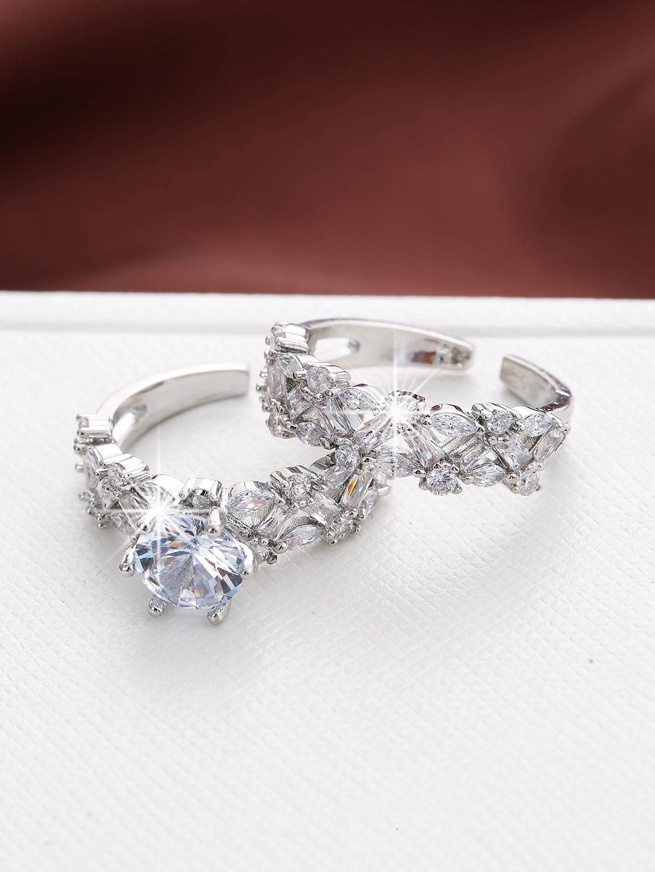 Gold-Plated Micro-Inlaid Cubic Zirconia Ring Set 2pcs