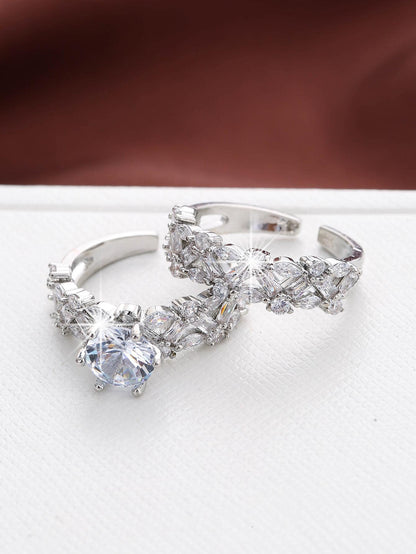 Gold-Plated Micro-Inlaid Cubic Zirconia Ring Set 2pcs