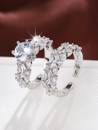 Gold-Plated Micro-Inlaid Cubic Zirconia Ring Set 2pcs