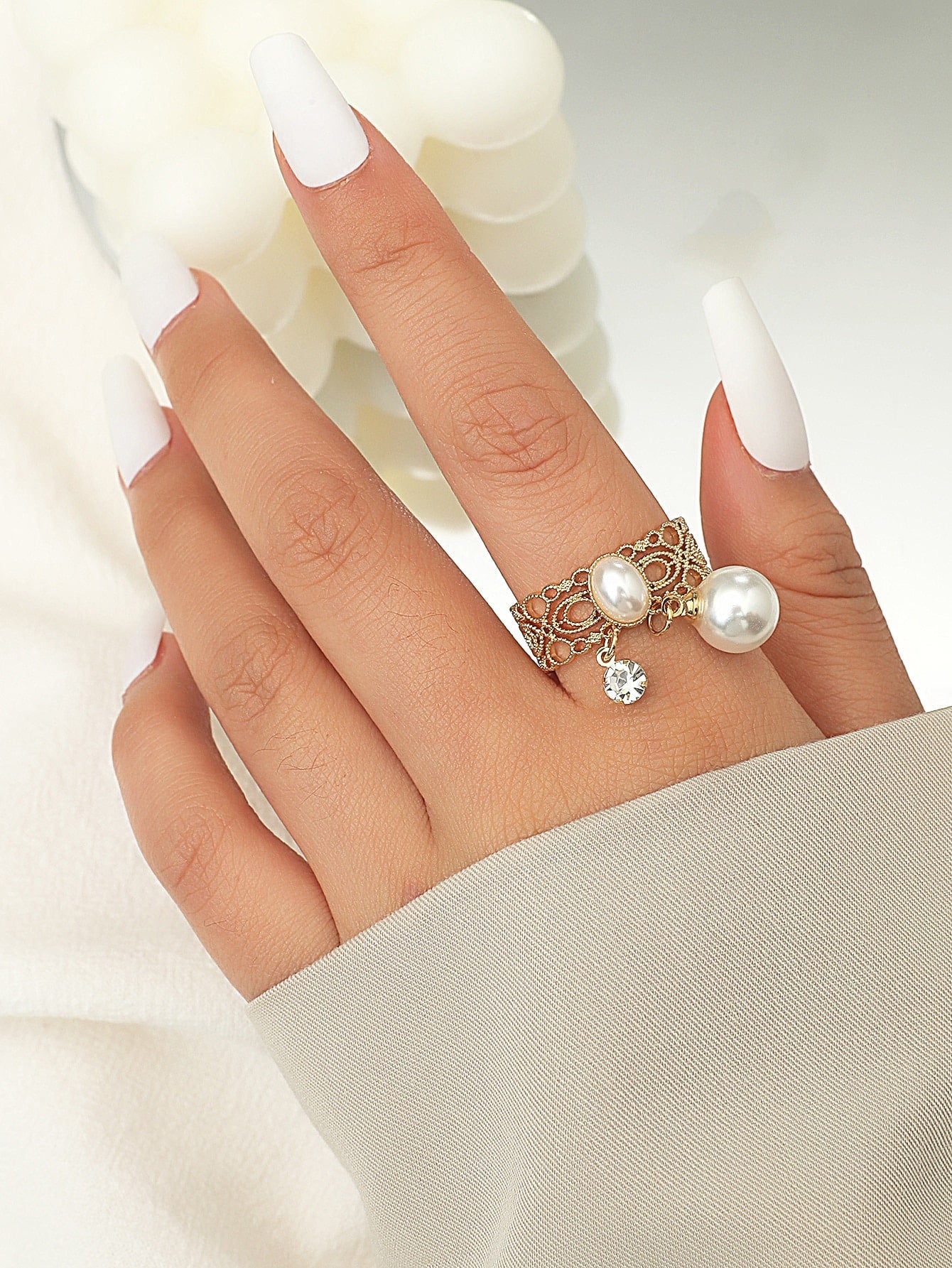 Middle Eastern Water Drop Pearl Ring for Women