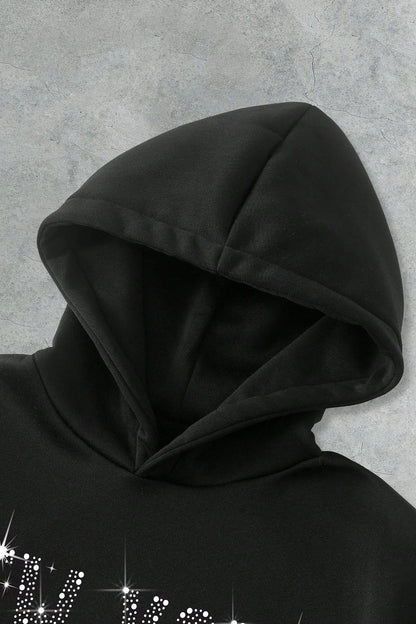 Rhinestone Letter Zip Hoodie