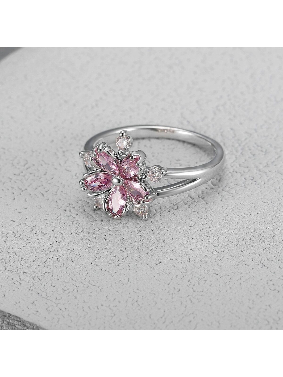 Pink Sakura Flower CZ Ring for Women