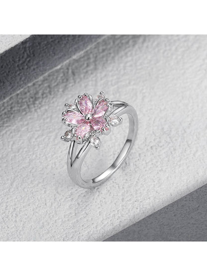 Pink Sakura Flower CZ Ring for Women