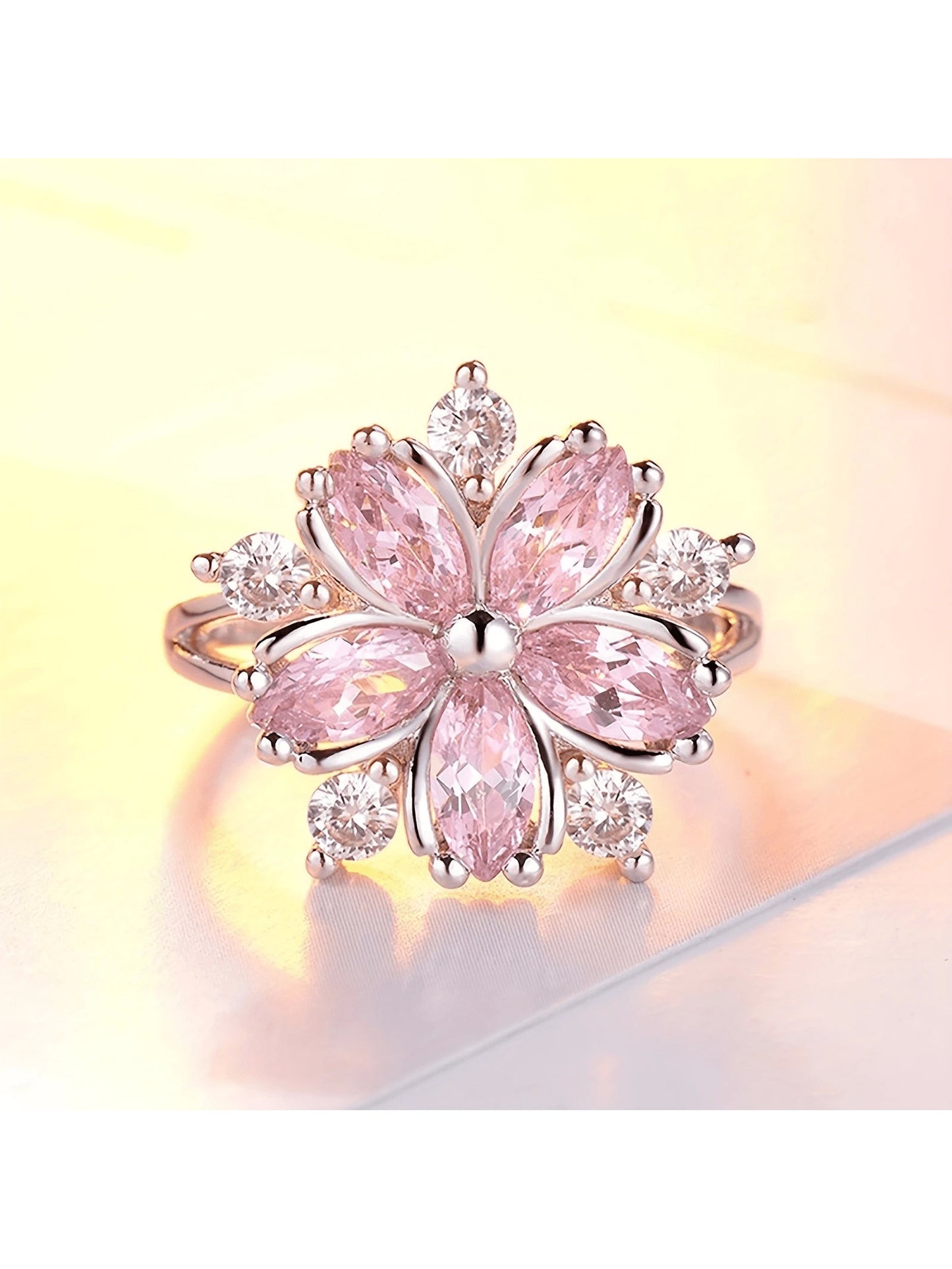 Pink Sakura Flower CZ Ring for Women