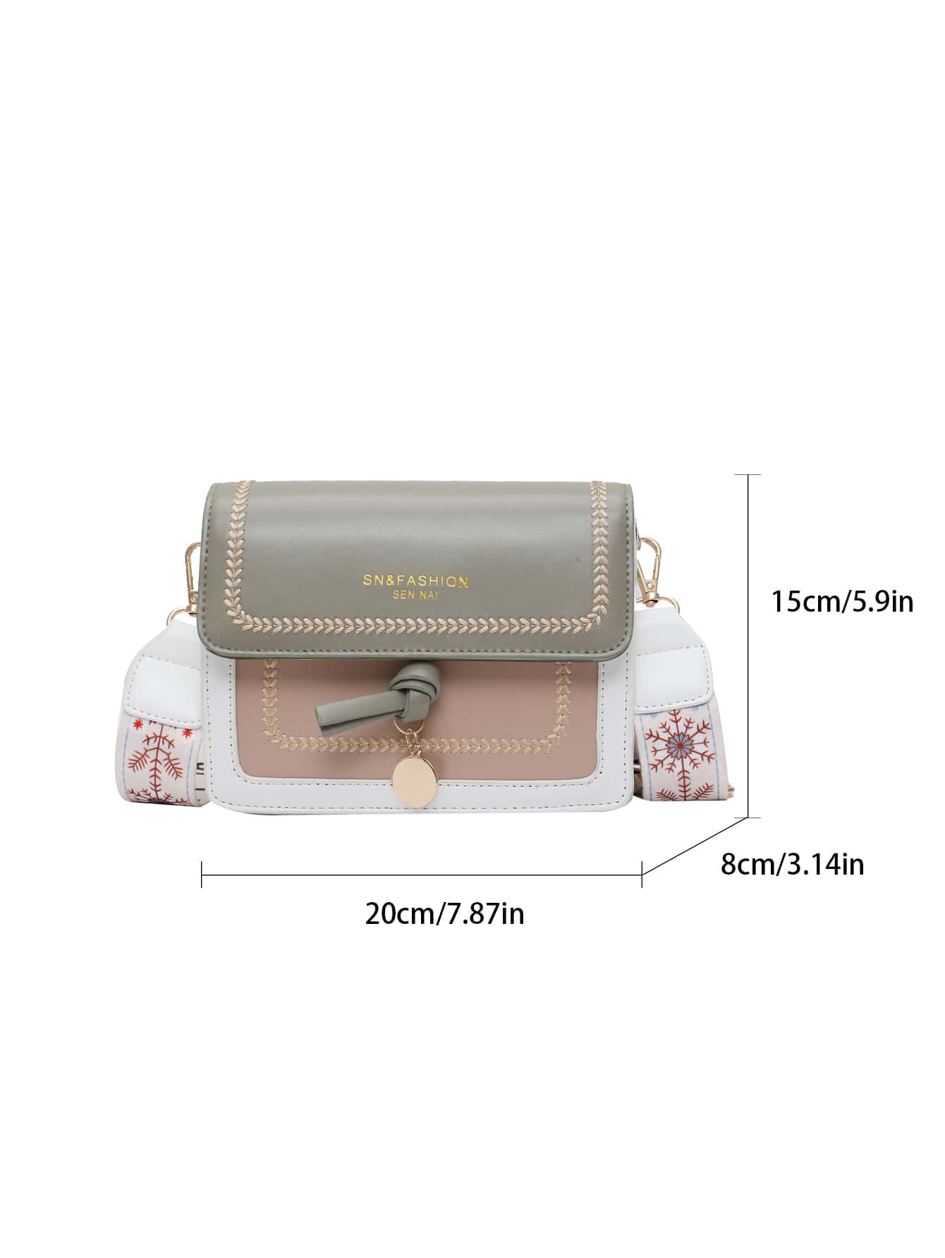 Color Block Small Square Crossbody Bag with Wide Strap
