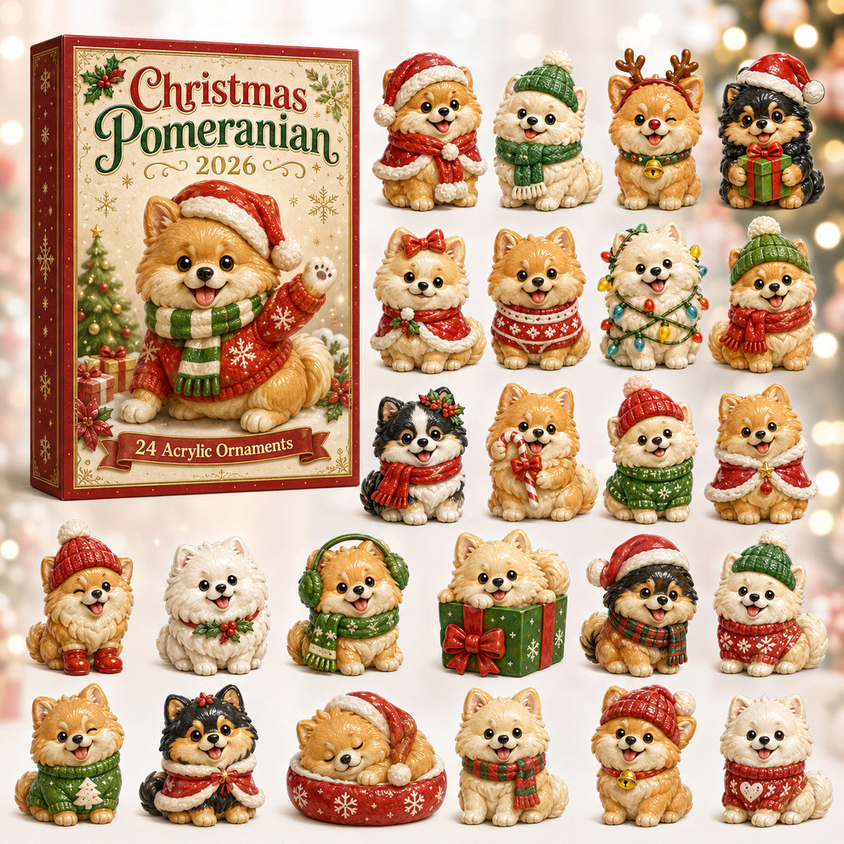Christmas Pomeranian Advent Calendar 2026 - 24-Day Festive Countdown, Acrylic Charms Blind Box - Gift For Pomeranian Lovers