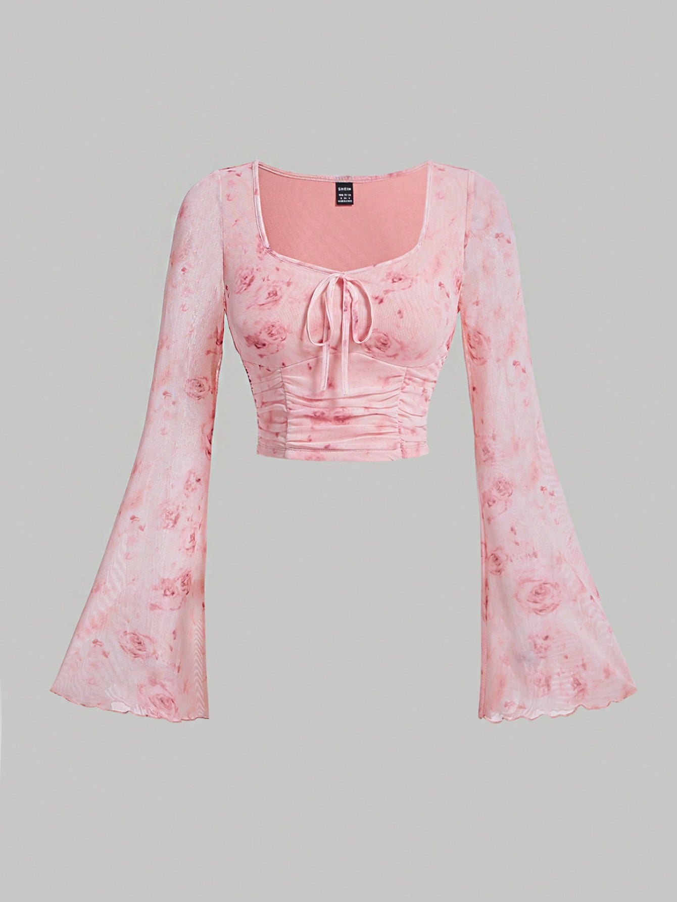 Tie Dye Knot Front Flounce Sleeve Crop Top