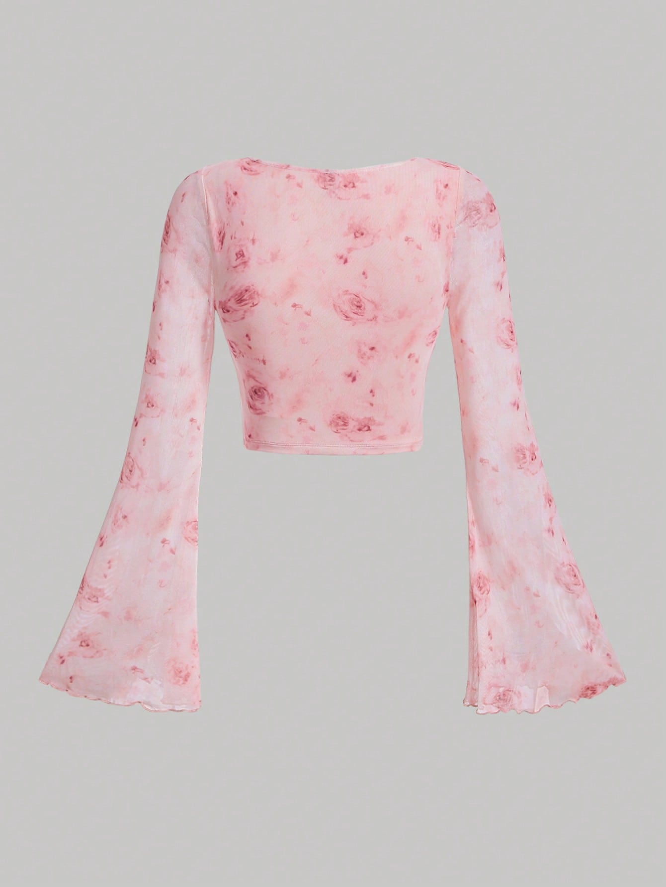 Tie Dye Knot Front Flounce Sleeve Crop Top