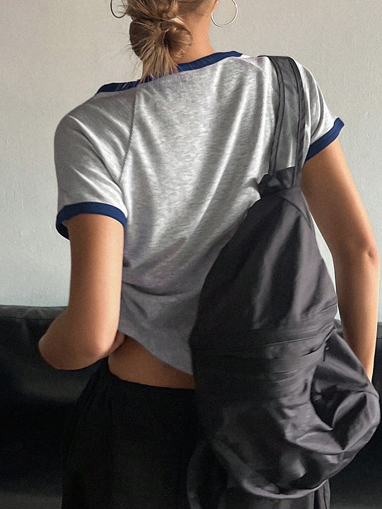 Letter Graphic Contrast Binding Raglan Sleeve Tee