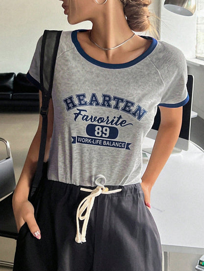 Letter Graphic Contrast Binding Raglan Sleeve Tee