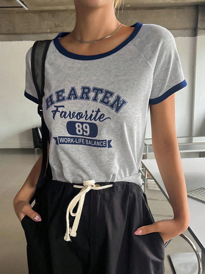 Letter Graphic Contrast Binding Raglan Sleeve Tee