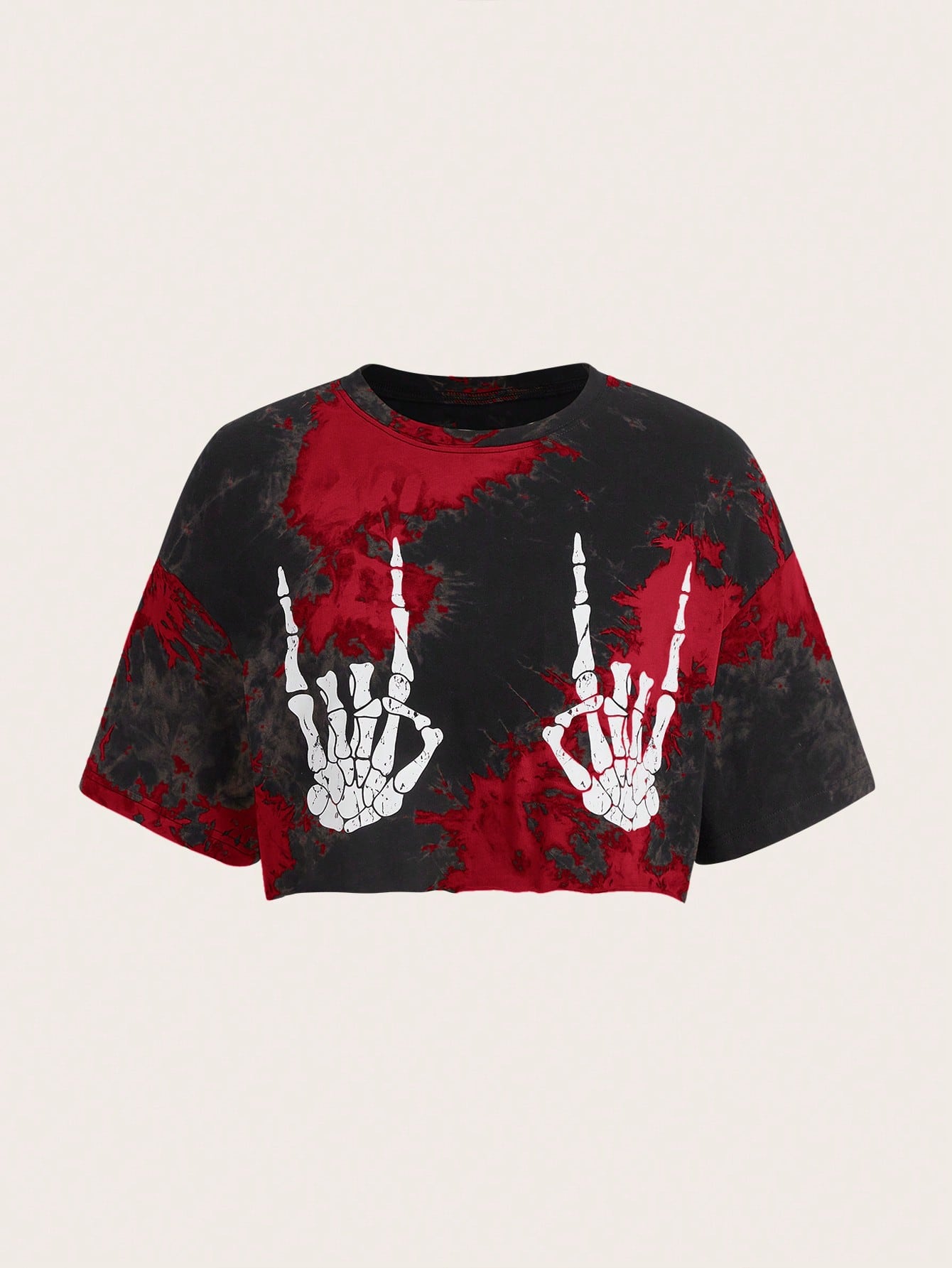 Tie Dye Skeleton Hand Print Crop Tee