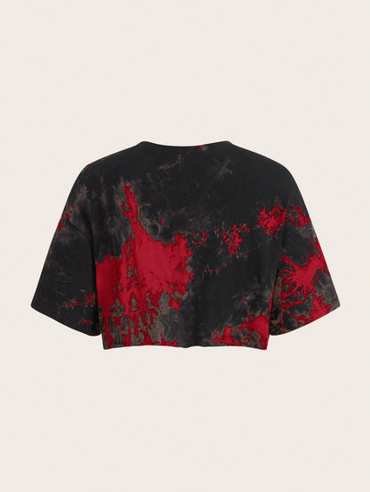 Tie Dye Skeleton Hand Print Crop Tee