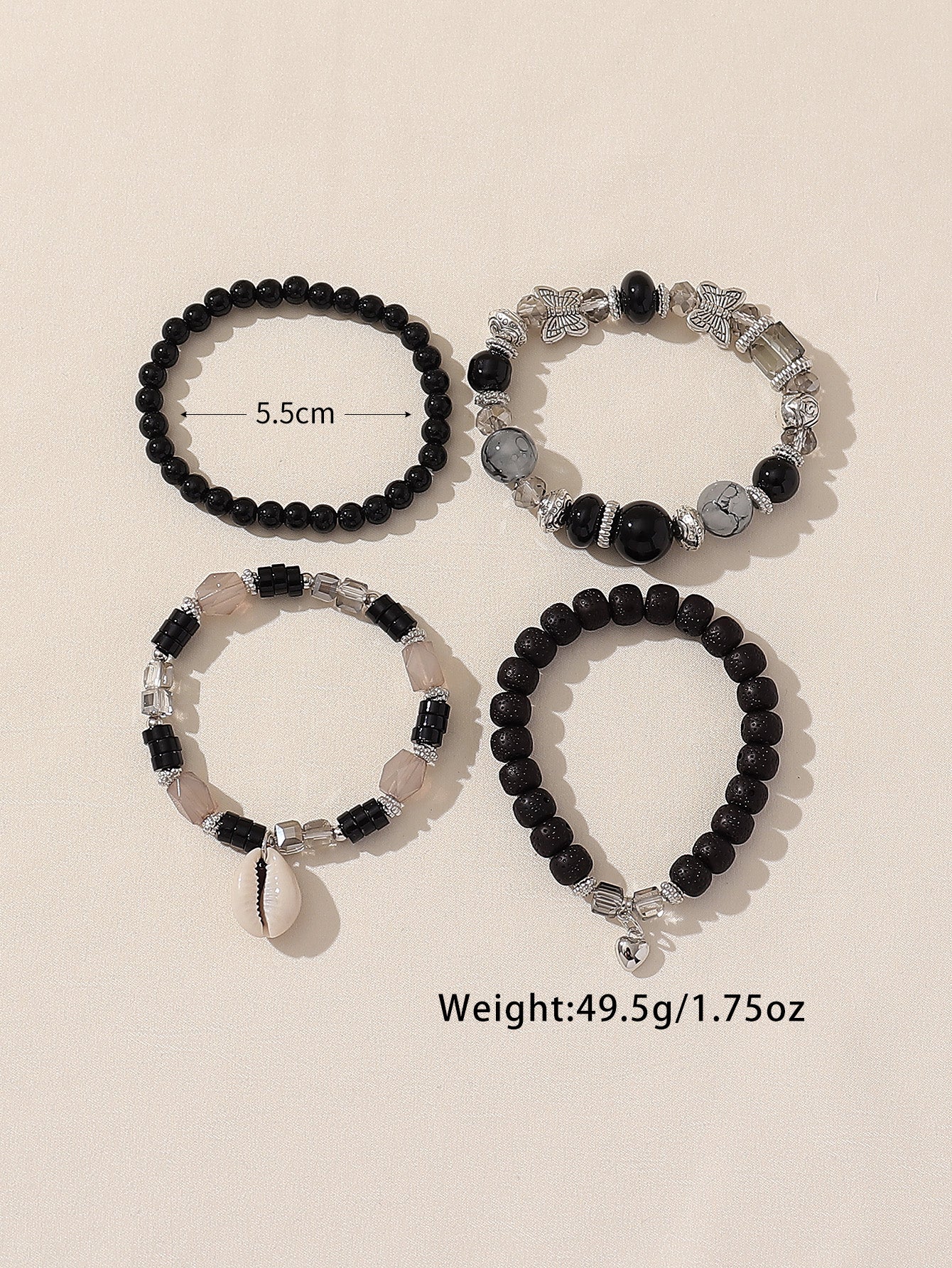 Boho 4pcs Bracelet Set for Women – Glass, Wood, Beads, Butterfly & Shell Pendant