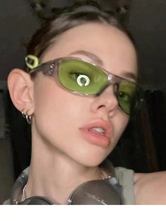 MEIRONG Y2K Green Retro Punk Oval Sunglasses for Women