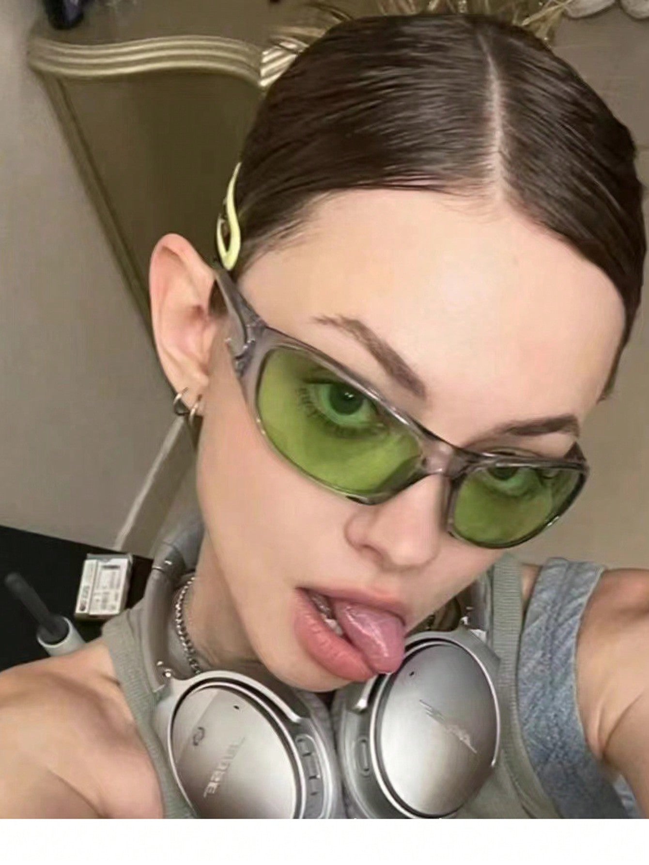 MEIRONG Y2K Green Retro Punk Oval Sunglasses for Women