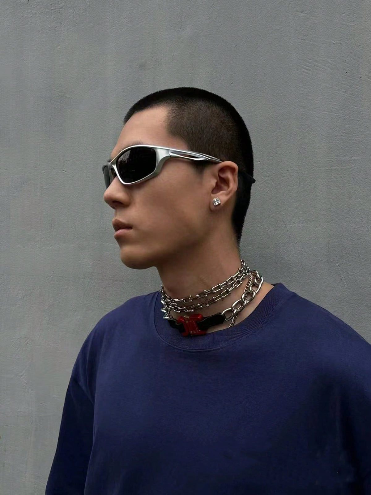 Steampunk Y2K Silver Metallic Cycling Sports Glasses