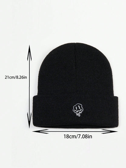 Melt Expression Embroidery Knitted Beanie Hat