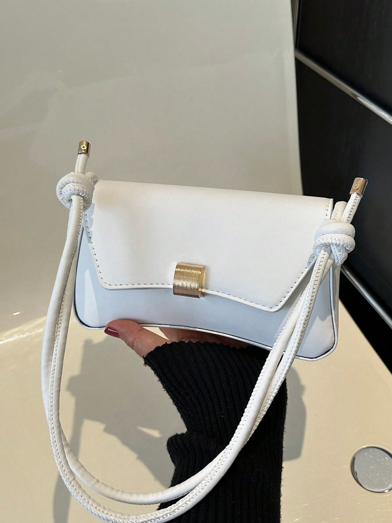 Retro Black Flap Bag with Vintage Knot Detail