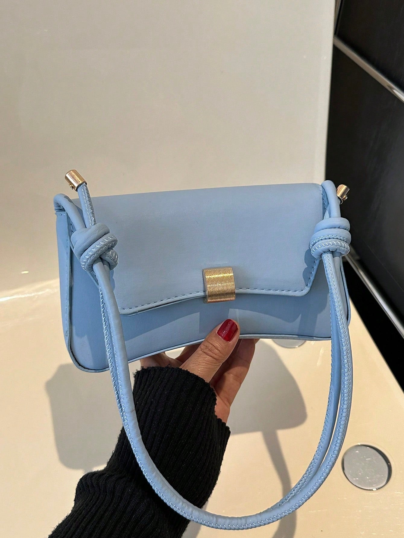 Retro Black Flap Bag with Vintage Knot Detail