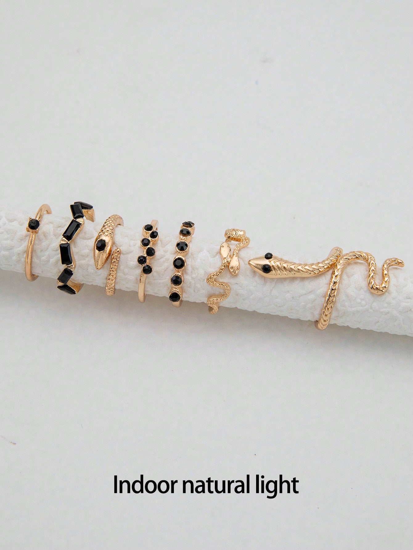 7pcs Snake & Rhinestone Ring Set for Women