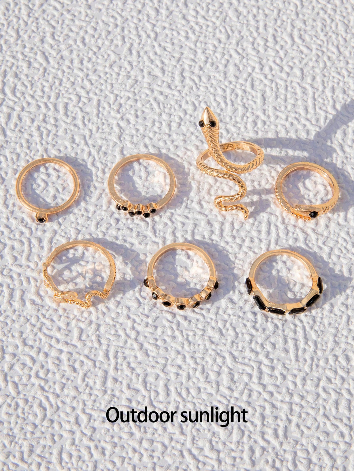 7pcs Snake & Rhinestone Ring Set for Women