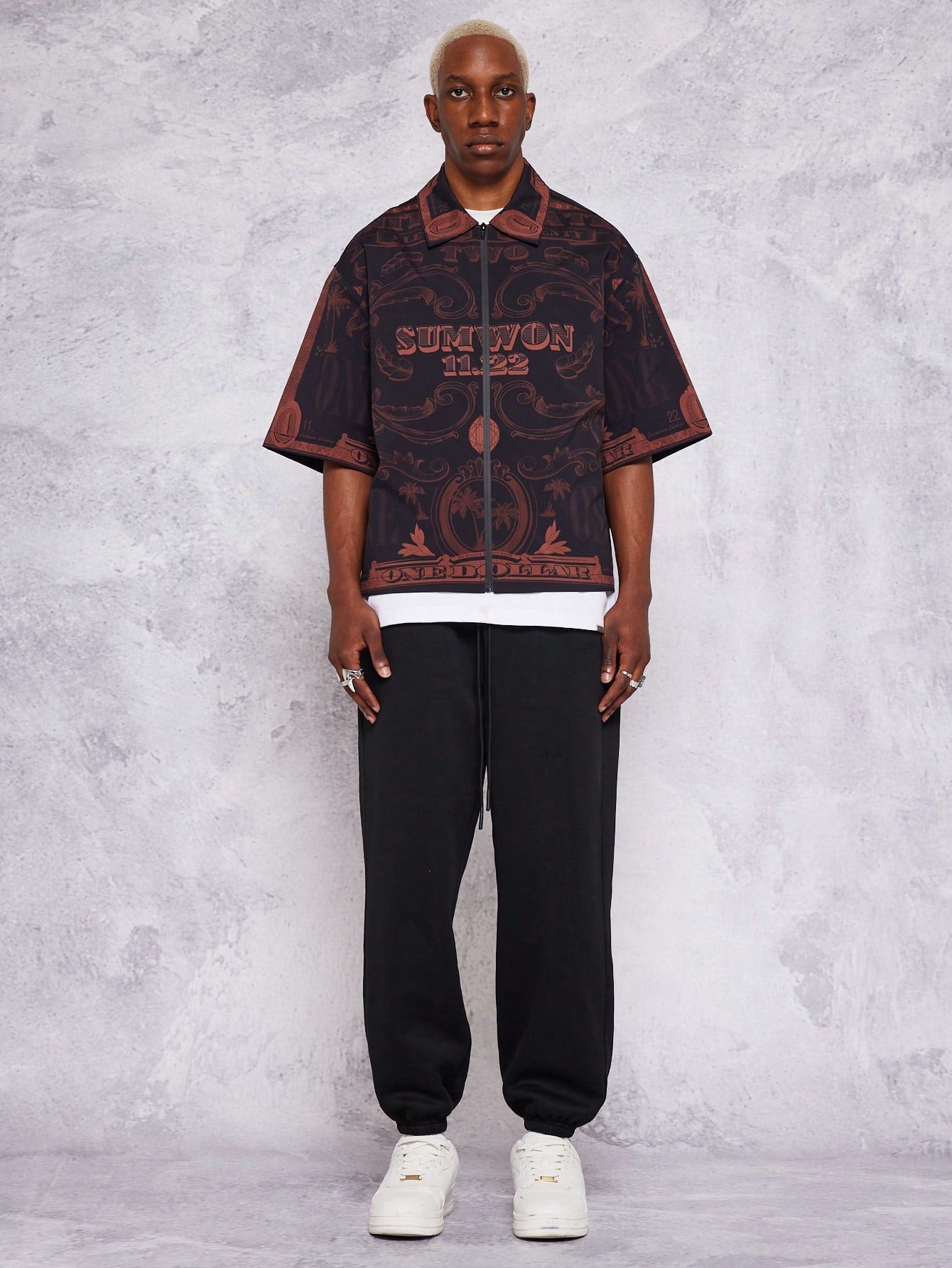 Boxy Fit Zip Nylon All-Over Print Shirt