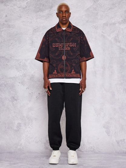 Boxy Fit Zip Nylon All-Over Print Shirt
