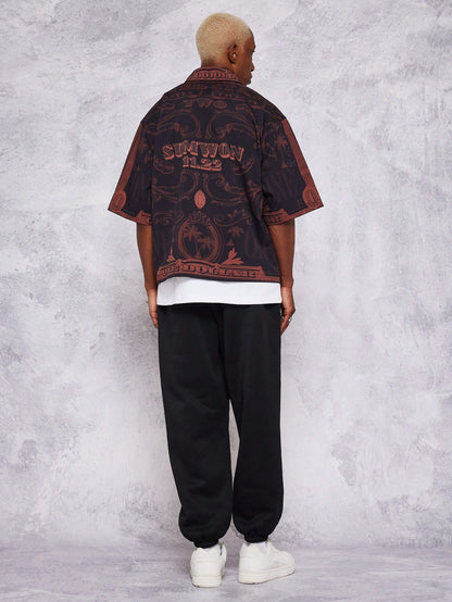 Boxy Fit Zip Nylon All-Over Print Shirt