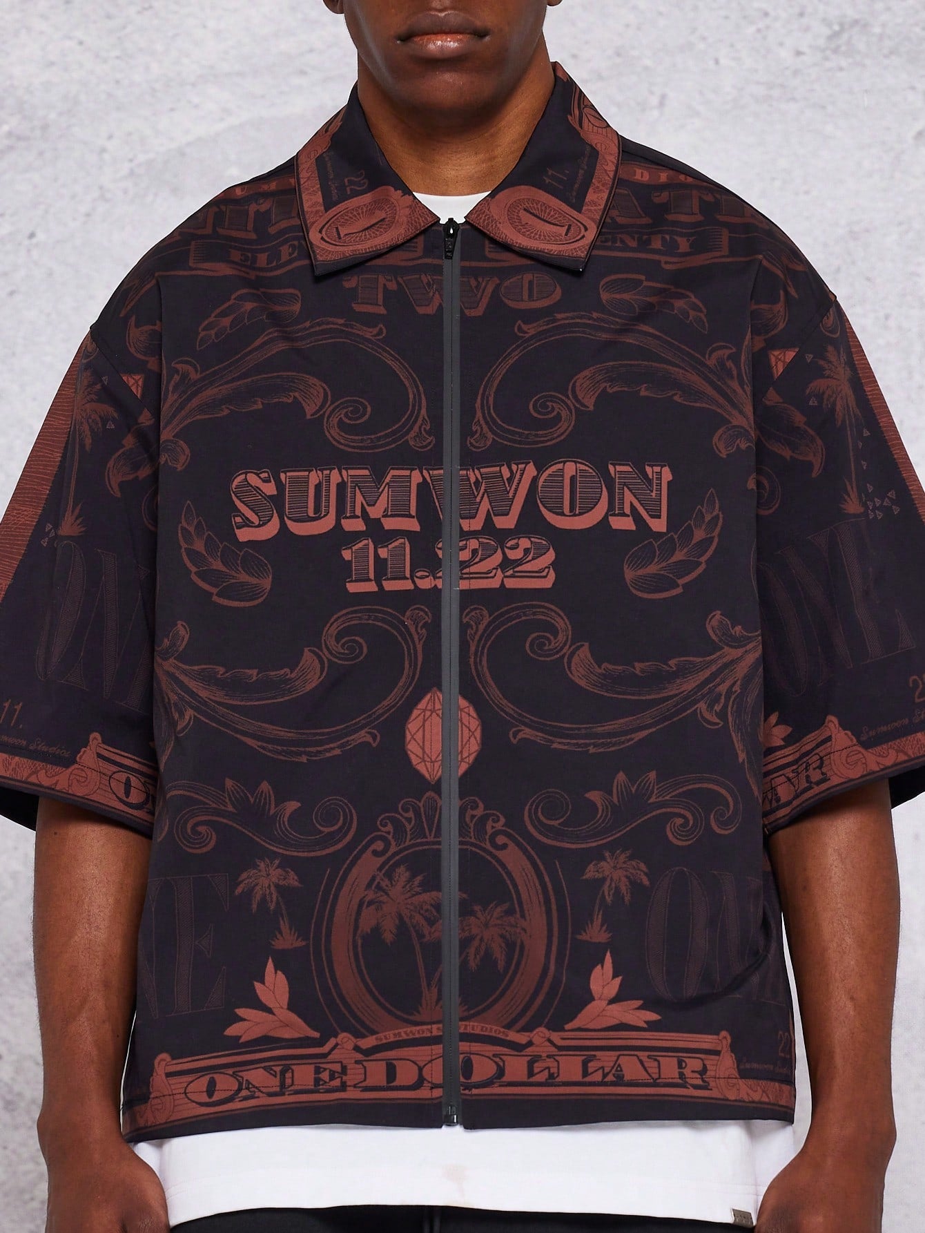 Boxy Fit Zip Nylon All-Over Print Shirt