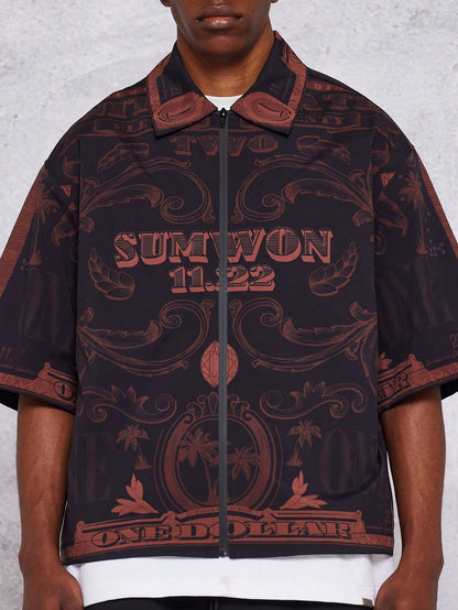 Boxy Fit Zip Nylon All-Over Print Shirt