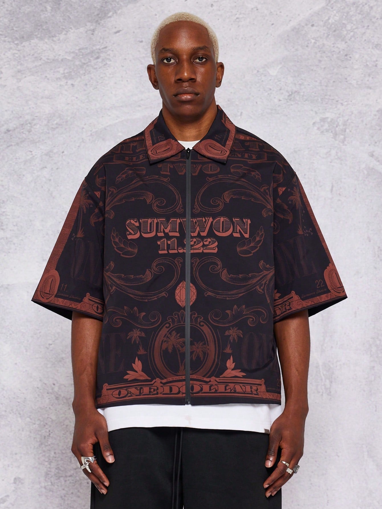 Boxy Fit Zip Nylon All-Over Print Shirt