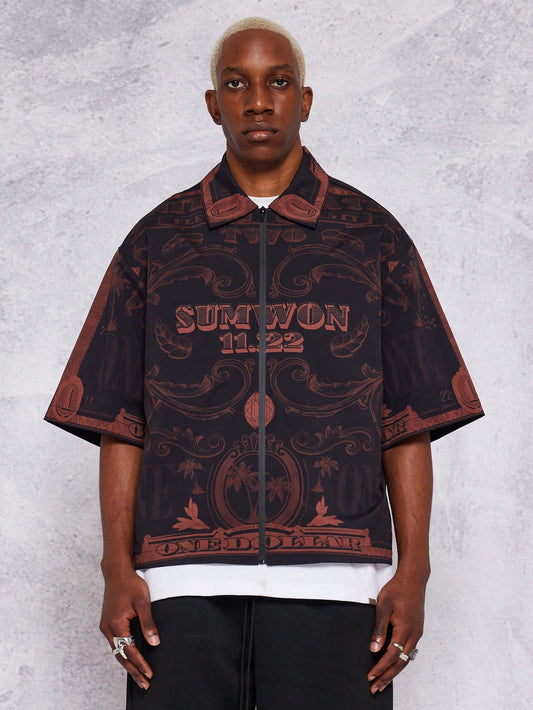 Boxy Fit Zip Nylon All-Over Print Shirt