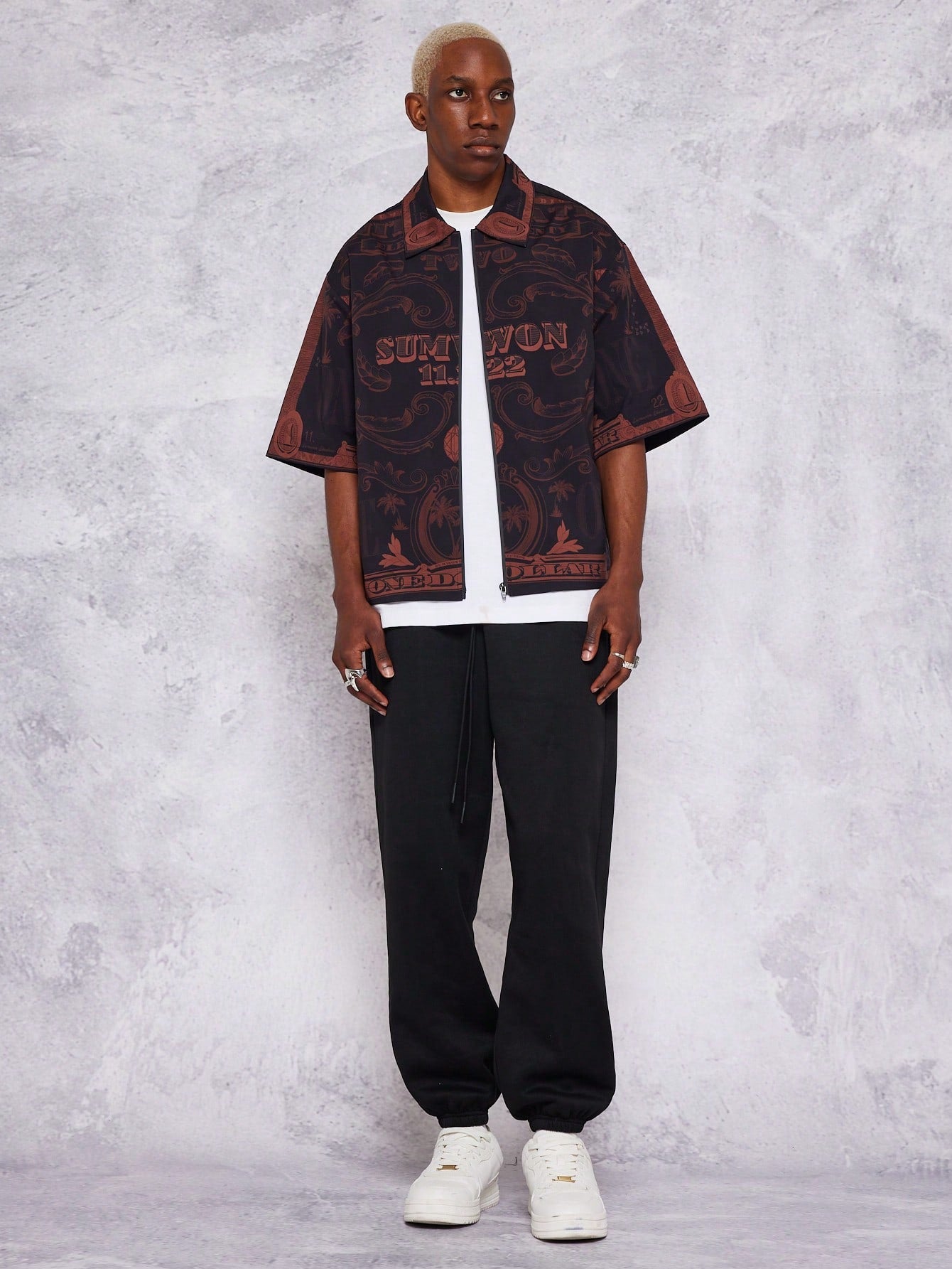 Boxy Fit Zip Nylon All-Over Print Shirt