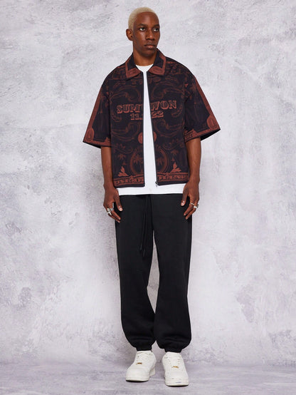Boxy Fit Zip Nylon All-Over Print Shirt