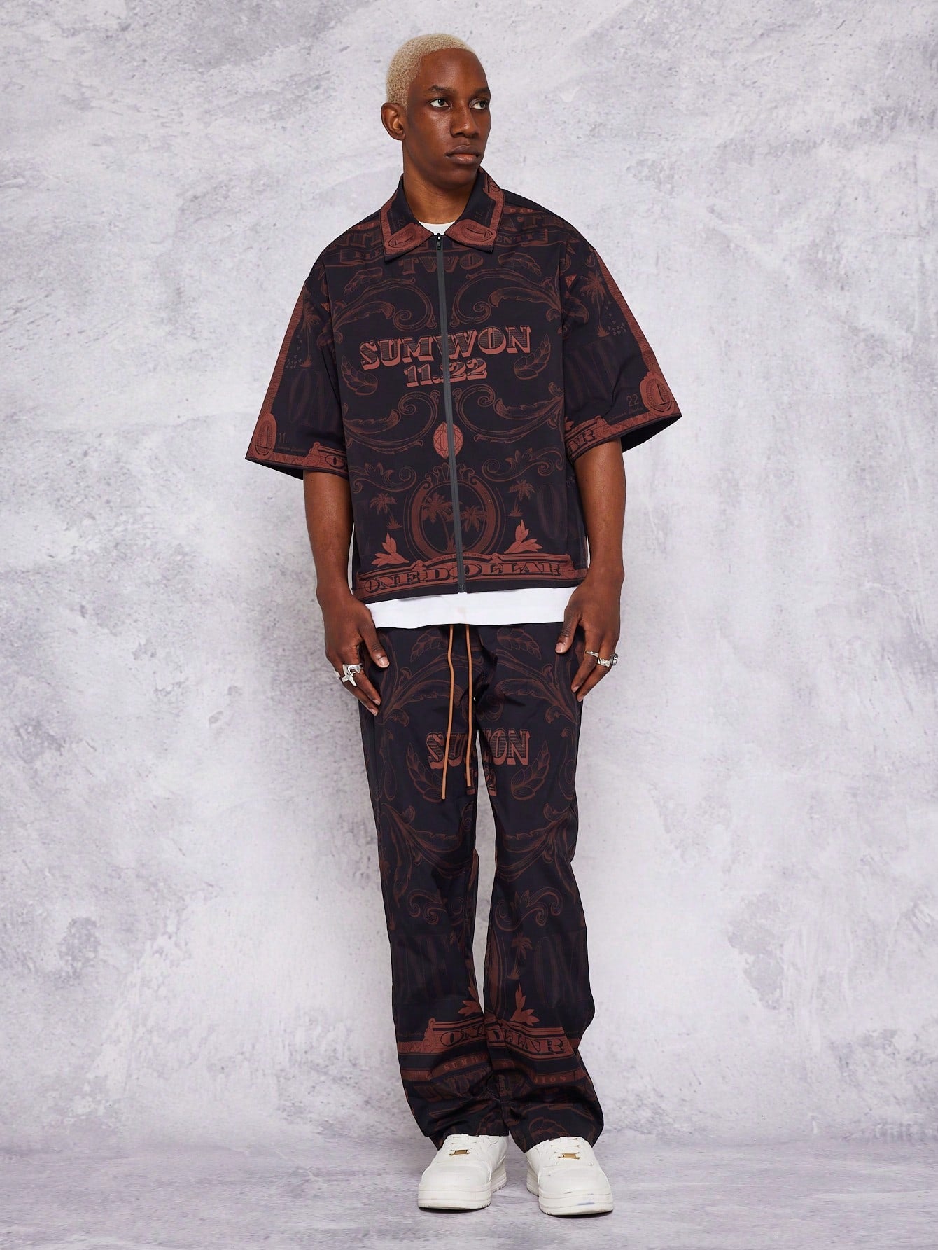 Boxy Fit Zip Nylon All-Over Print Shirt