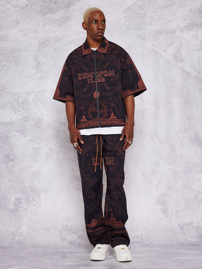 Boxy Fit Zip Nylon All-Over Print Shirt