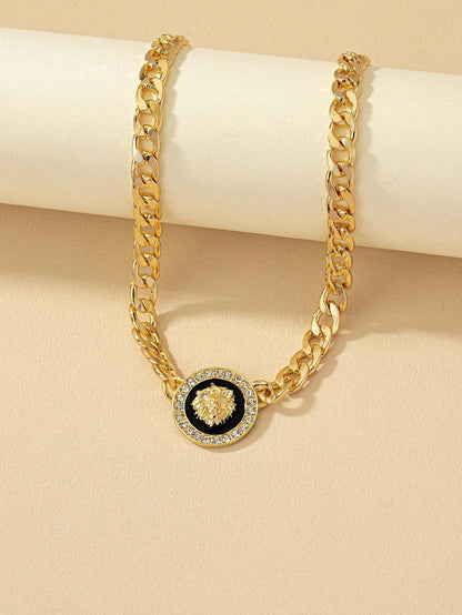 Shiny Lion Head Pendant Necklace for Women